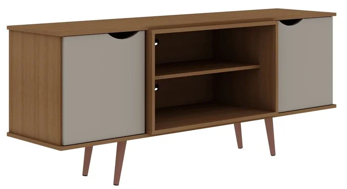Manhattan Comfort Hampton 62.99″ TV Stand with 4 Shelves & Solid Wood Legs – Off White|Meuble pour téléviseur Hampton de Manhattan Comfort de 62,99 po avec 4 tablettes et pattes en bois massif – blanc cassé