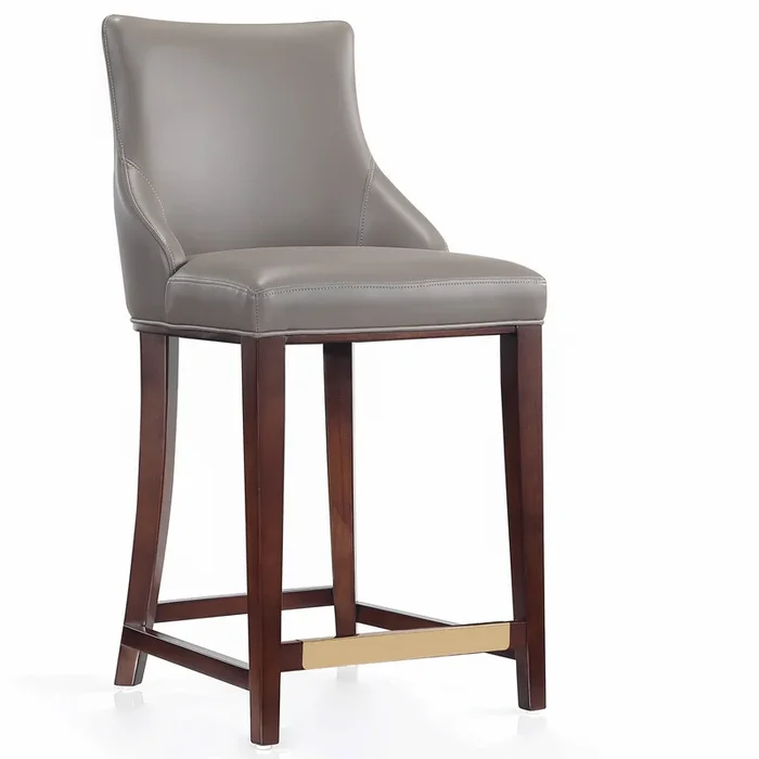 Manhattan Comfort Modern Shubert Counter Height Barstool Upholstered Leatherette with Beech Wood Legs – Dark Taupe|Tabouret bar moderne Shubert de Manhattan Comfort de hauteur comptoir avec revêtement en similicuir et pattes en hêtre – taupe foncé