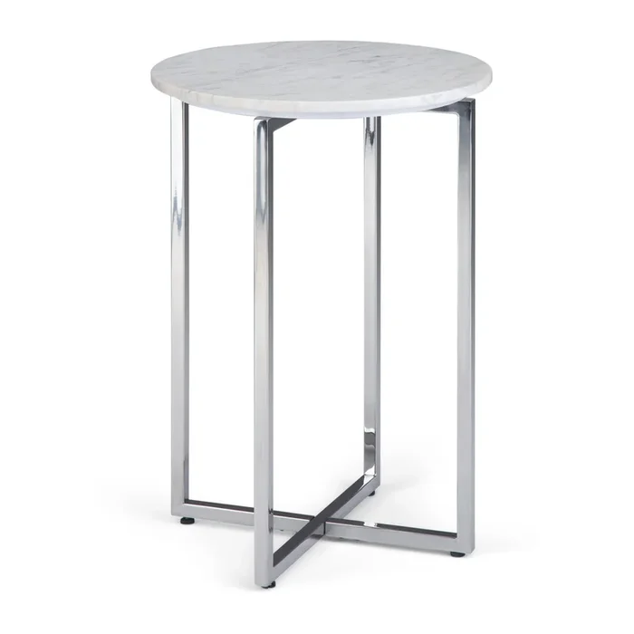 Marsden – Side Table With Polished Stainless Steel Base – White / Silver