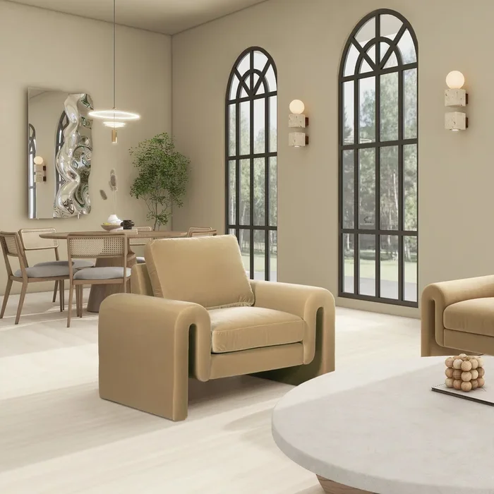 Mason – Arched Arm Chair – Camel Brown Beige