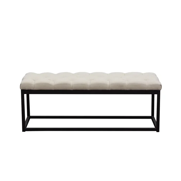 Mateo Black Powder Coat Metal Small Linen Tufted Bench by Diamond Sofa – Desert Sand Linen