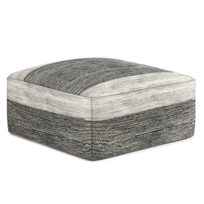 Mathis – Square Woven Outdoor / Indoor Pouf – Gray / White