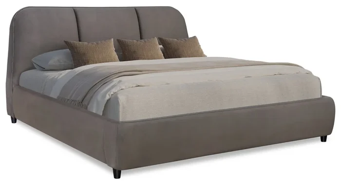 Mave Upholstered Platform Bed in Grey Velvet Fabric – King Size | Lit plateforme rembourré Mave en tissu de velours gris – format très grand lit