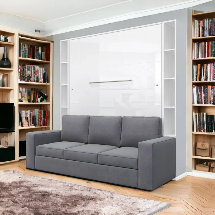 Maxima House Vertical European Queen size Murphy Bed Invento with a Sofa and two Cabinets