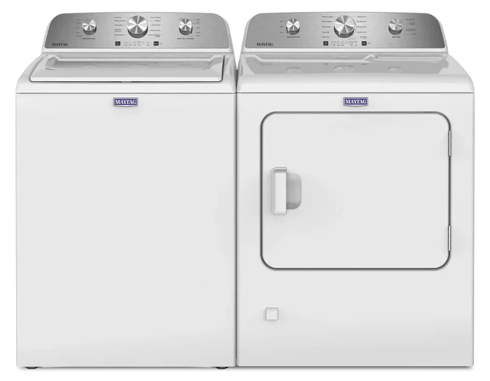 Maytag 4.8 Cu. Ft. Top Load Washer and 7.0 Cu. Ft Electric Dryer – White – MATL4205 | Laveuse à chargement par le haut de 4,8 pi3 et sécheuse électrique de 7,0 pi3 de Maytag – blanches – MATL4205