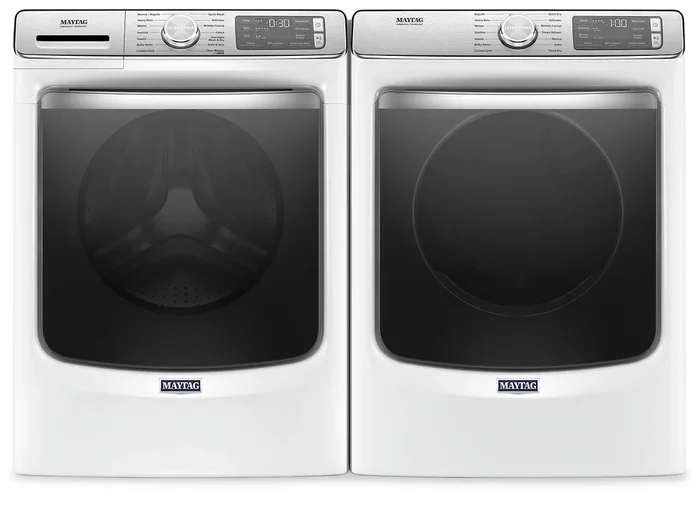 Maytag Front-Load 5.8 Cu. Ft. Smart Washer with Extra Power and 7.3 Cu. Ft. Electric Smart Dryer – White|Laveuse frontale 5,8 pi3 Extra Power et sécheuse électrique intelligente 7,3 pi³ Maytag – blance|MAFL863W