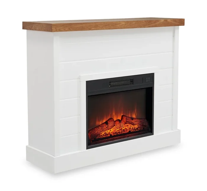 Mehgan 43.8″ Modern Electric Fireplace – White & Brown Two Tone | Foyer électrique moderne Mehgan de 43,8 po – deux teintes, blanc et brun