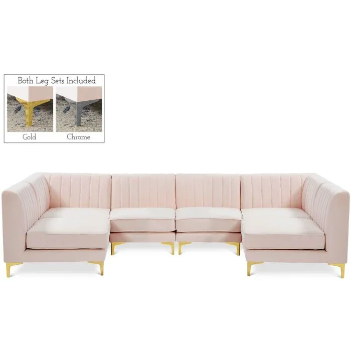 Meridian Alina Pink Velvet 6-Piece B Modular Sectional