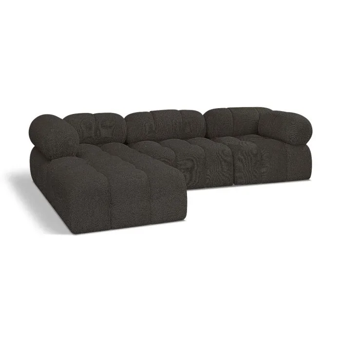Meridian Ames Brown Boucle Fabric 4-Piece B Modular Sectional