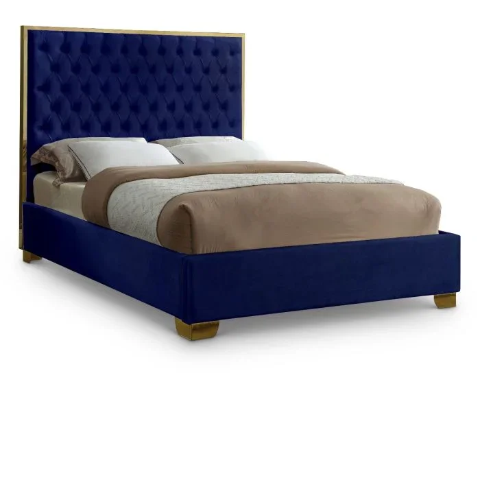 Meridian Lana Navy Velvet Full Upholstered Panel Tufted Bed