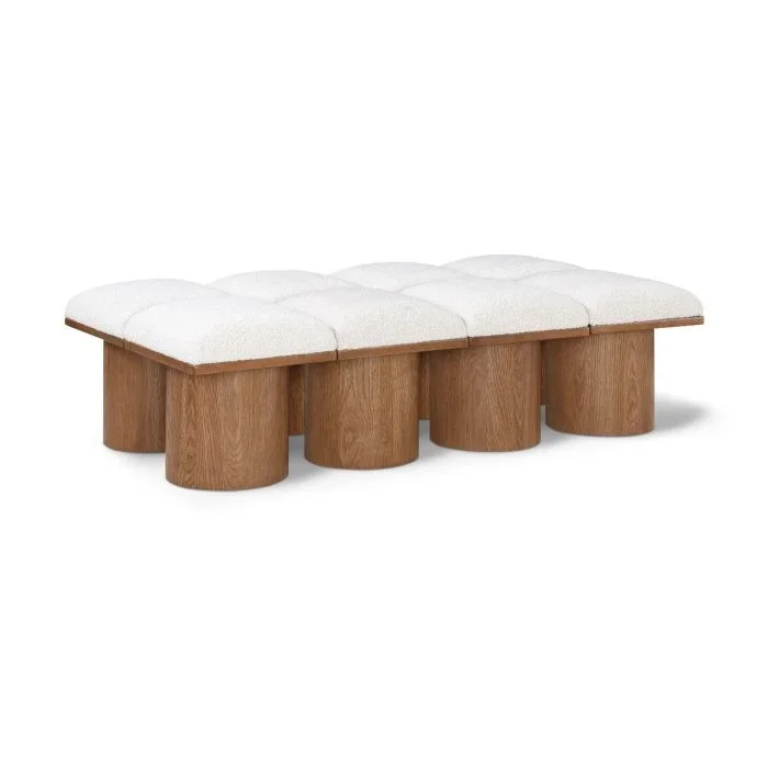 Meridian Pavilion Cream/Walnut Brown Boucle Fabric 8-Pillar D Bench
