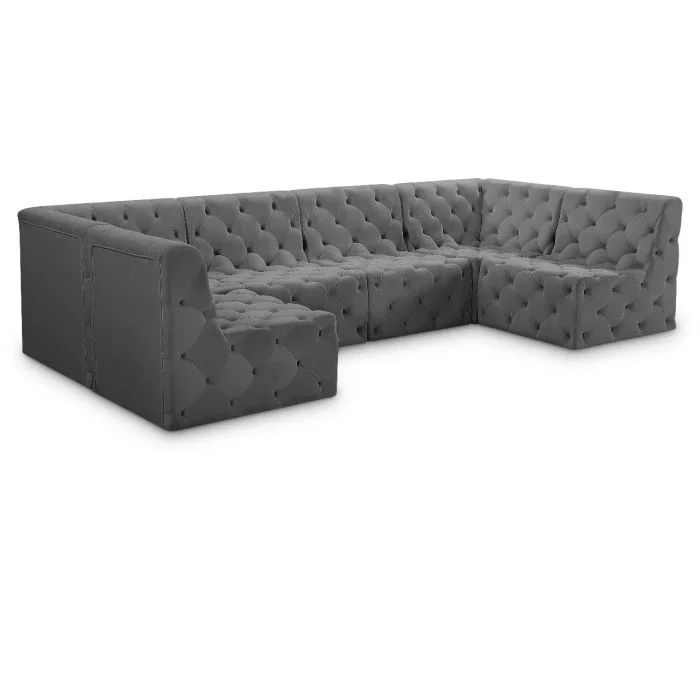 Meridian Tuft Grey Velvet 6-Piece B Modular Sectional