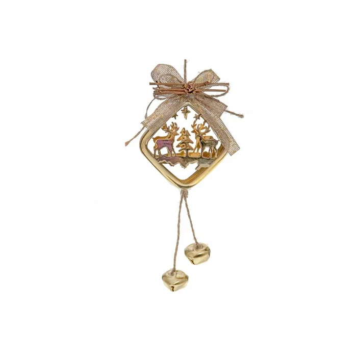 Metal Diamond Shaped Ornament with Reindeer Gold – Set of 6 Christmas Ornaments|Ornement en forme de diamant avec renne en métal doré – ensemble de 6 ornements de Noël
