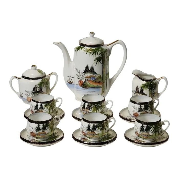 Mid 20th Century Japanese Lithophane Kutani Tea Service for Six- 15 Pieces