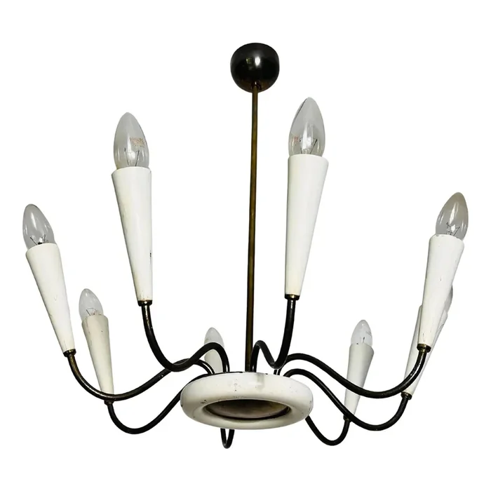 Mid-Century Brass 8-Arm Sputnik Chandelier, 1950s, Italy
