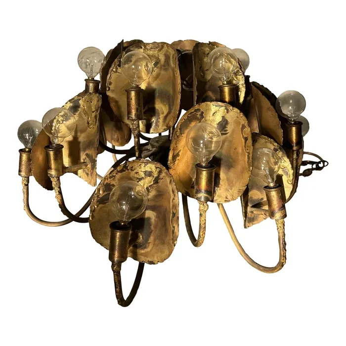 Mid-Century Brutalist Brass Chandelier