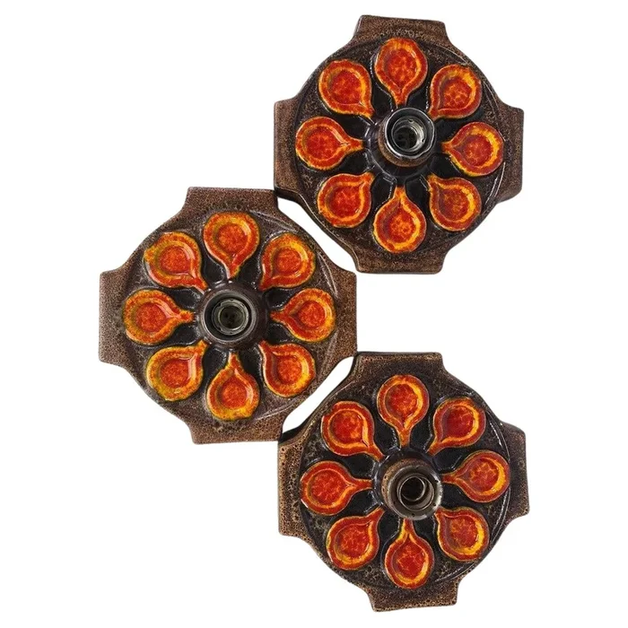 Mid-Century Fat Lava German Ceramic Wall Lamps, 1960s, Set of 3