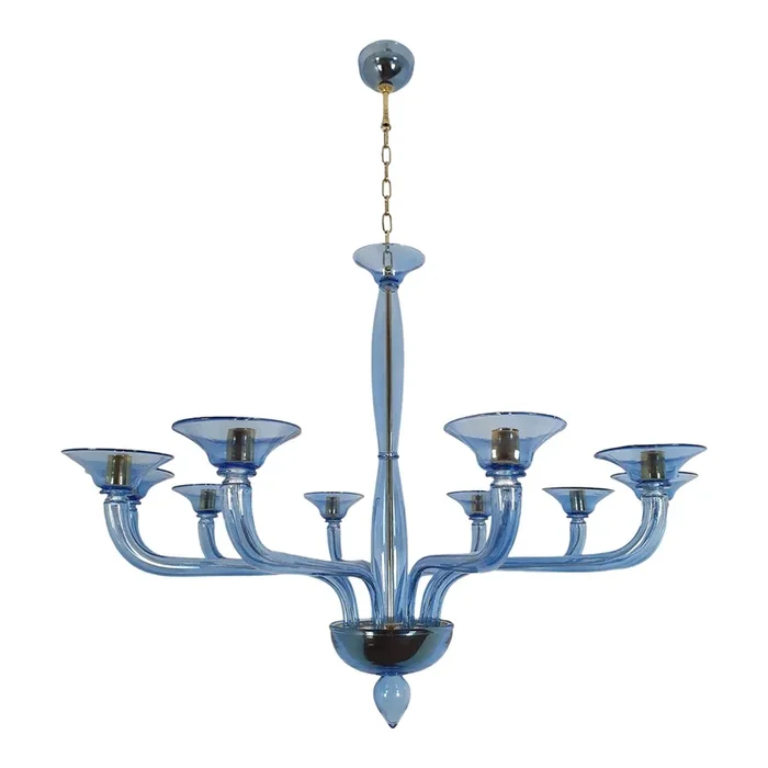 Mid-Century Modern Blue Murano Glass Attributed Chandelier