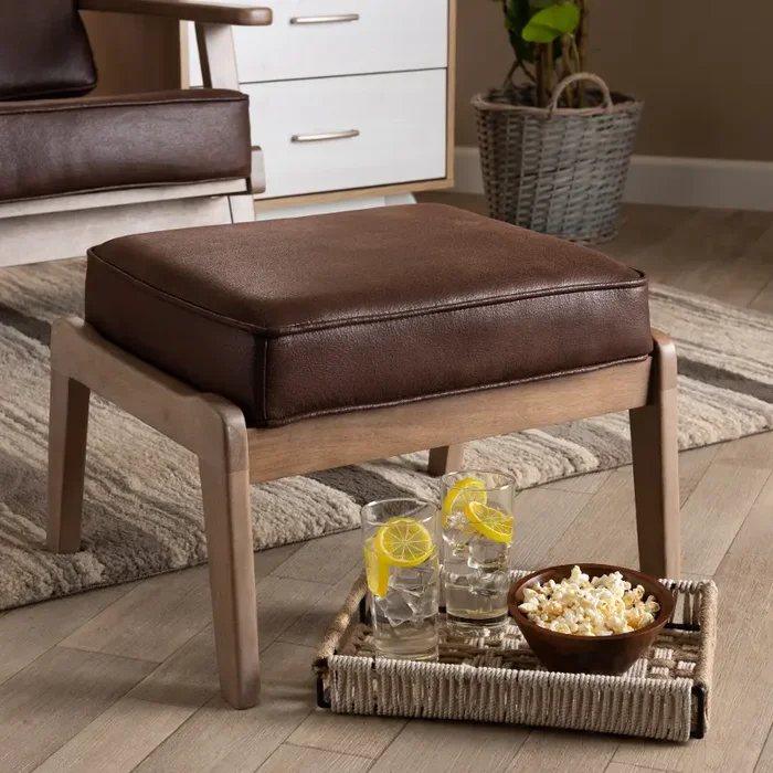 Mid Century Modern Dark Brown Faux Leather Ottoman – Petra