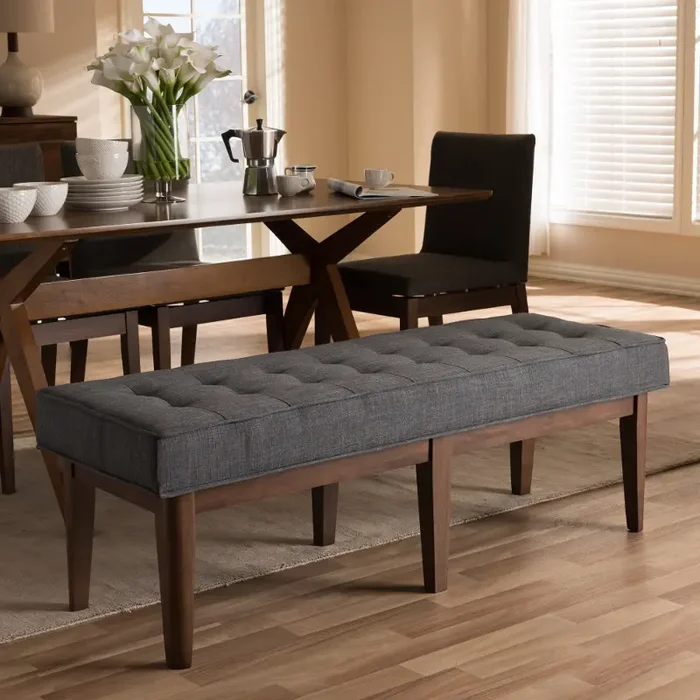 Mid Century Modern Dark Gray Large Upholstered Bench – Lucca