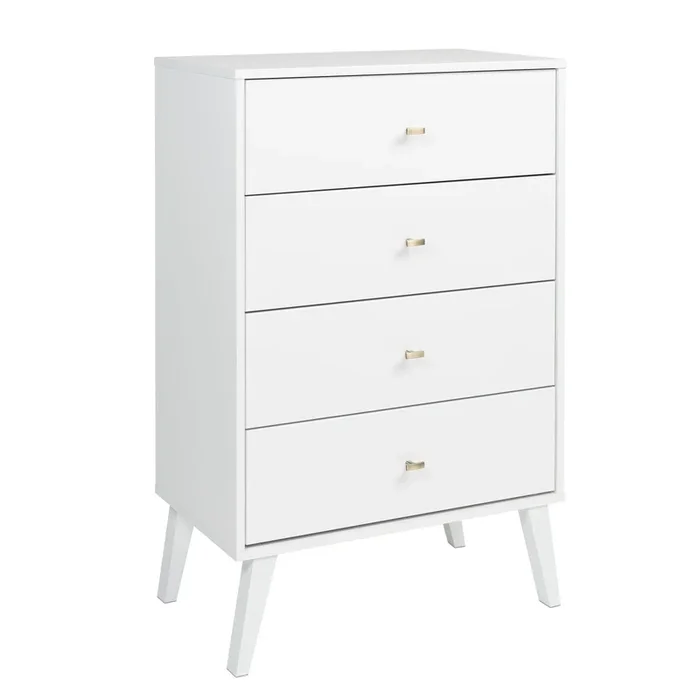 Milo Tall 4-Drawer Chest – White|Commode verticale haute Milo à 4 tiroirs – blanche