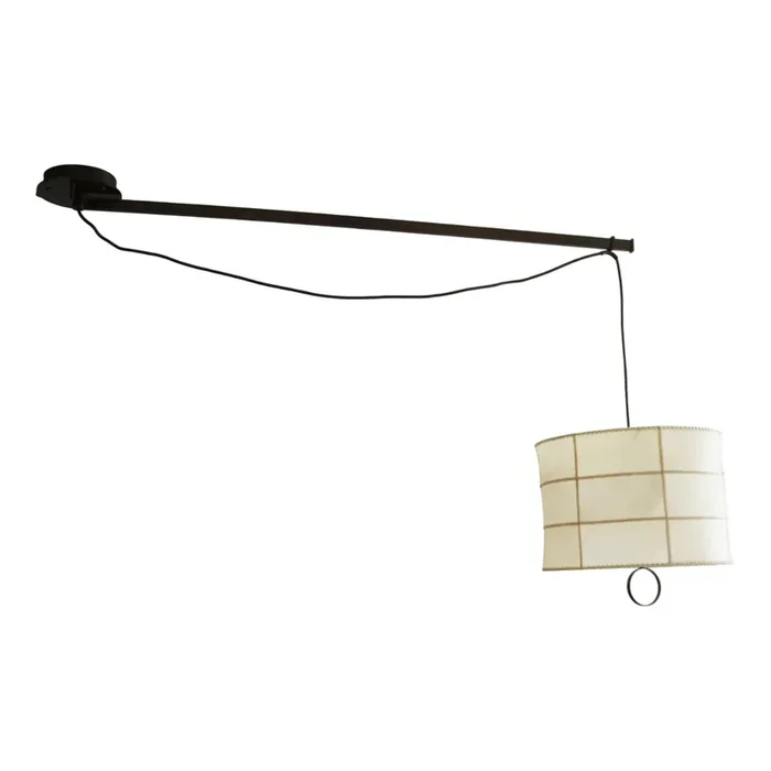 Minimalist Brutalist Swing Arm Pendant Lamp in Parchment, 1960s