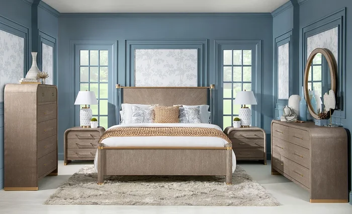 Miramar Panel Bedroom Set w/ Acrylic Post Bed (Mink)