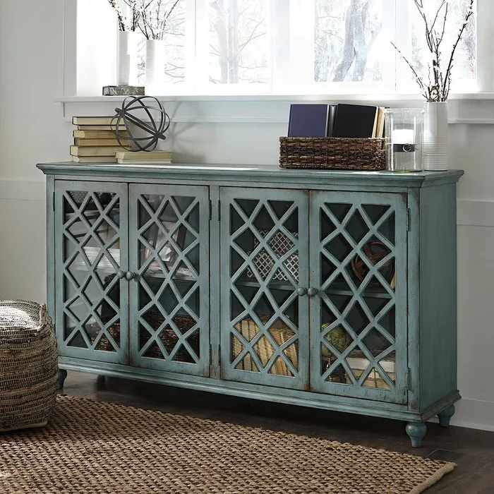 Mirimyn Antique Teal Accent Cabinet w/ 4 Doors