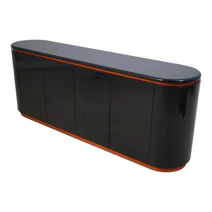Modern Design Black Lacquer 4 Door Credenza Sideboard