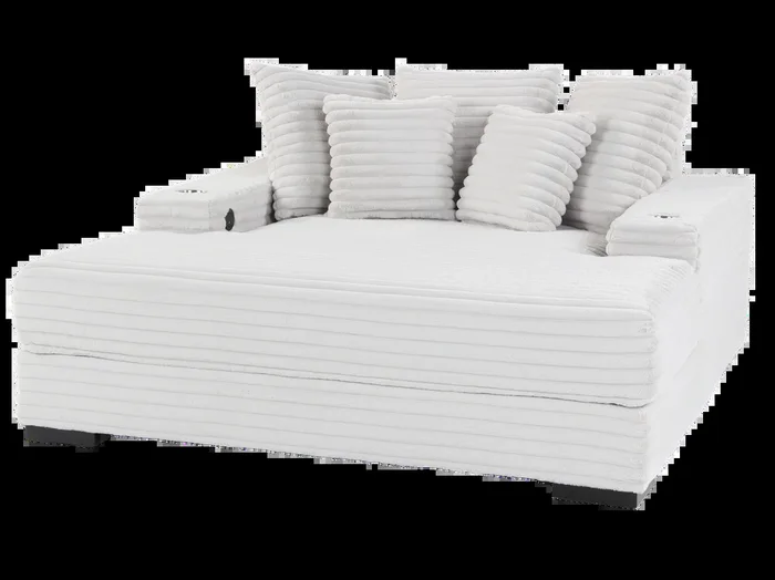 Modern Grey Velvet Chaise Lounge with Cup Holders and USB Charging Port