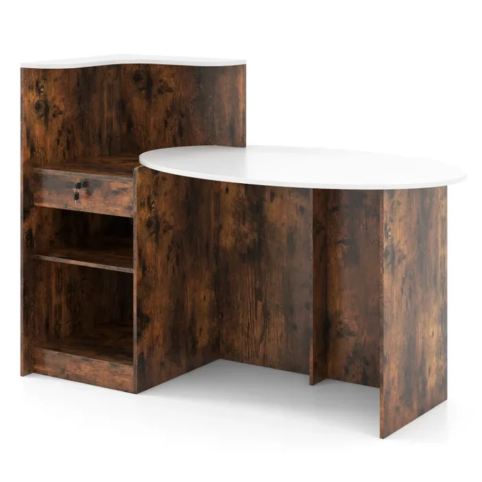 Modern Reception Desk Front Counter Desk with Oval Tabletop