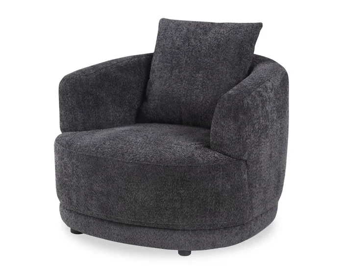 Moon 35.8″ Fabric Curved Chair with Accent Pillow – Wooly Raven Black | Fauteuil arrondi Moon de 35,8 po en tissu avec coussin décoratif – noir corbeau laineux
