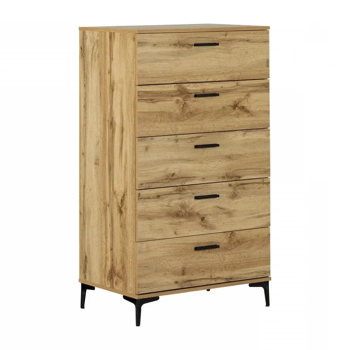 Musano 5-Drawer Chest – Nordik Oak|Commode verticale Musano à 5 tiroirs – chêne nordique