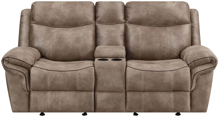 Nashville Light Brown 78″ Manual Glider Reclining Console Loveseat