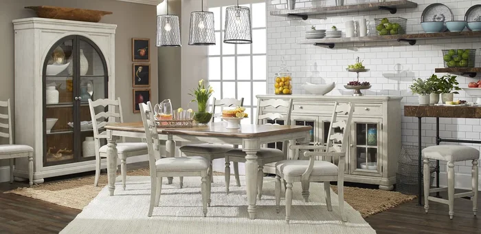 Nashville McGuires Dining Room Set w/ Concord Ladderback Chairs (Cloud)