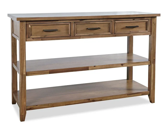 Nathan 50″ Rustic Sofa Table with Storage and Shelf – Light Brown | Table de salon rustique Nathan de 50 po avec rangement et tablette – brun clair