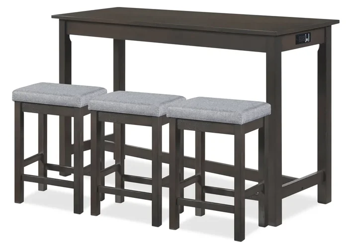Noah 60” Modern Dinette with 3 Counter-Height Stools and USB Ports – Grey | Table de salon moderne Noah de 60 po avec 3 tabourets de hauteur comptoir et ports USB – grise