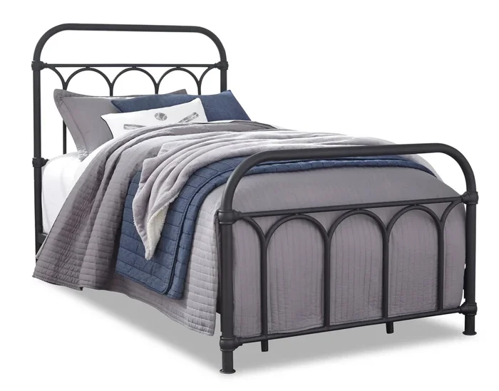 Nora Metal Bed with Headboard & Frame for Kids, Black – Twin Size | Lit Nora pour enfants en métal avec tête de lit et cadre de lit, noir – format lit simple