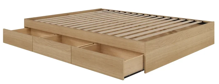 Nordika Full Storage Platform Bed – Natural Maple | Lit plateforme double Nordika avec rangement – érable naturel | D08HQEMI