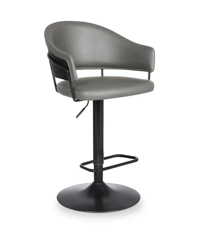 Odin Barstool with Swivel & Adjustable Seat, Vegan Leather Fabric, Metal – Grey | Tabouret bar Odin en tissu de cuir végétalien et en métal avec siège pivotant et réglable – gris