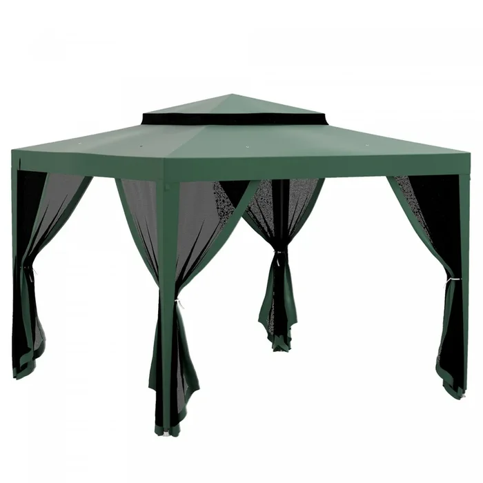 Outsunny 10’x10′ Canopy Tent With Mesh Netting And Double Tier Roof, Green