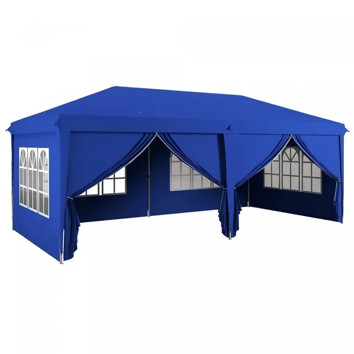 Outsunny 10’x20′ Pop Up Tent Outdoor Easy Folding Gazebo Party Tent Blue|Outsunny Tente Exterieure 10’x20′ Facile A Plier Gazebo Tente De Fete, Bleu