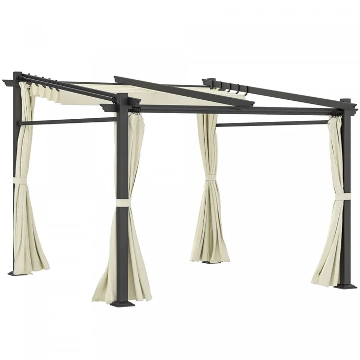 Outsunny 10′ X 10′ Metal Pergola W/ Retractable Canopy Roof, Beige