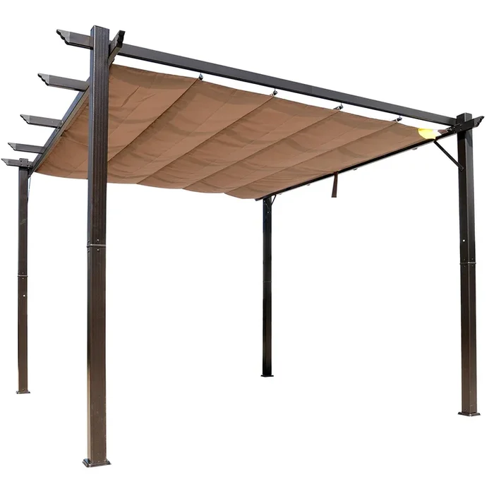Outsunny 10′ X 10′ Outdoor Retractable Pergola Canopy, Aluminium Gazebo, Grape Trellis Sunshade Shel|Outsunny 10′ X 10′ Pergola Gazebo D’exterieur Et Arriere-cour En Aluminium Canopee Cover Pare-soleil