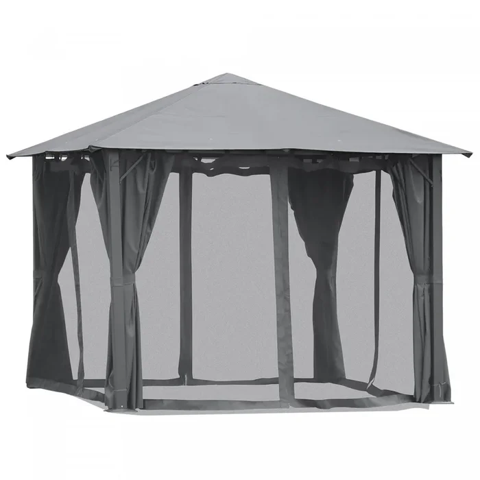 Outsunny 10′ X 10′ Patio Gazebo, Outdoor Gazebo Canopy Shelter With Netting & Curtains, Vented Roof,|Outsunny 10 Pi X 10 Pi A Toit Souple Exterieur Gazebo Murs Rideaux En Maille A Cadre En Acier