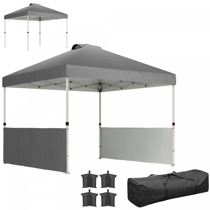 Outsunny 10′ X 10′ Pop Up Canopy Tent With 2 Half Sidewalls, Dark Grey
