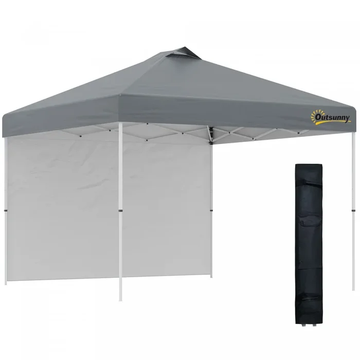 Outsunny 10′ X 10′ Pop Up Canopy Tent With Sidewall And Bag, Grey