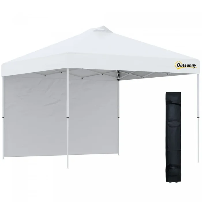Outsunny 10′ X 10′ Pop Up Canopy Tent With Sidewall And Bag, White