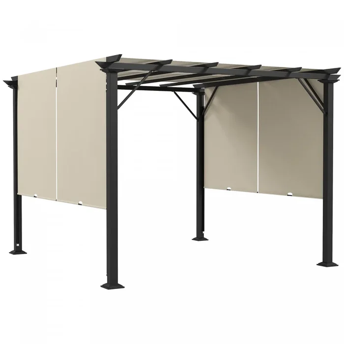 Outsunny 10′ X 10′ Retractable Pergola Canopy For Backyard, Garden, Beige|Outsunny Auvent De Pergola Retractable 10′ X 10′ Pour Jardin, Beige