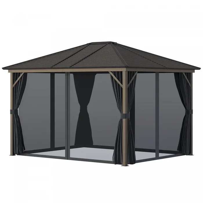 Outsunny 10′ X 12′ Deluxe Hardtop Gazebo With Metal Roof, Aluminum Frame Patio Gazebo Garden Sun She|Outsunny 12 X 10 Ft Tonnelle Pavillon De Jardin Rigide Panneaux Toit Metal Epoxy Alu. 4 Parois Later